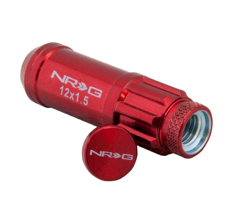 NRG 700 Series M12 X 1.5 Steel Lug Nut w/Dust Cap Cover Set 21 Pc w/Locks & Lock Socket - Red - Racecraft Industries
