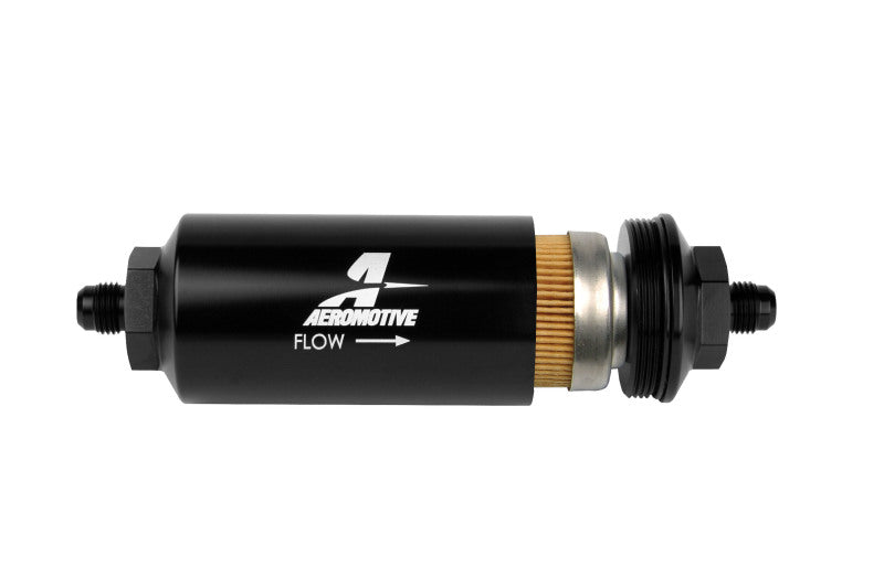Aeromotive In-Line Filter - (AN-6 Male) 10 Micron Fabric Element Bright Dip Black Finish - Racecraft Industries