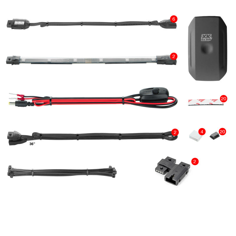 XK Glow Strip Million Color XKCHROME Smartphone App ATV/Motorcycle LED Light Kit 6xPod + 2x10In - Racecraft Industries