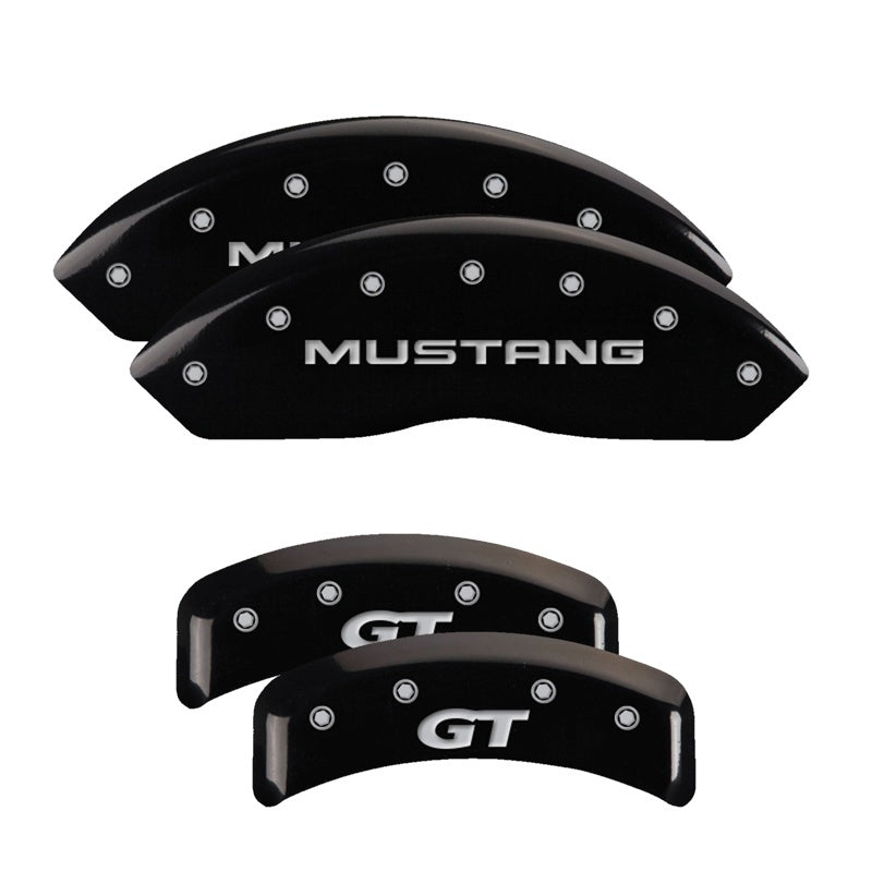 MGP 4 Caliper Covers Engraved Front Mustang Engraved Rear SN95/GT Black finish silver ch - Racecraft Industries