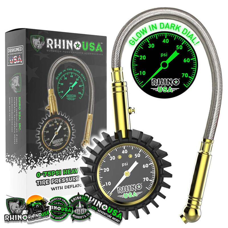 Rhino USA 75 Psi Analog Heavy Duty Tire Pressure Gauge - Racecraft Industries