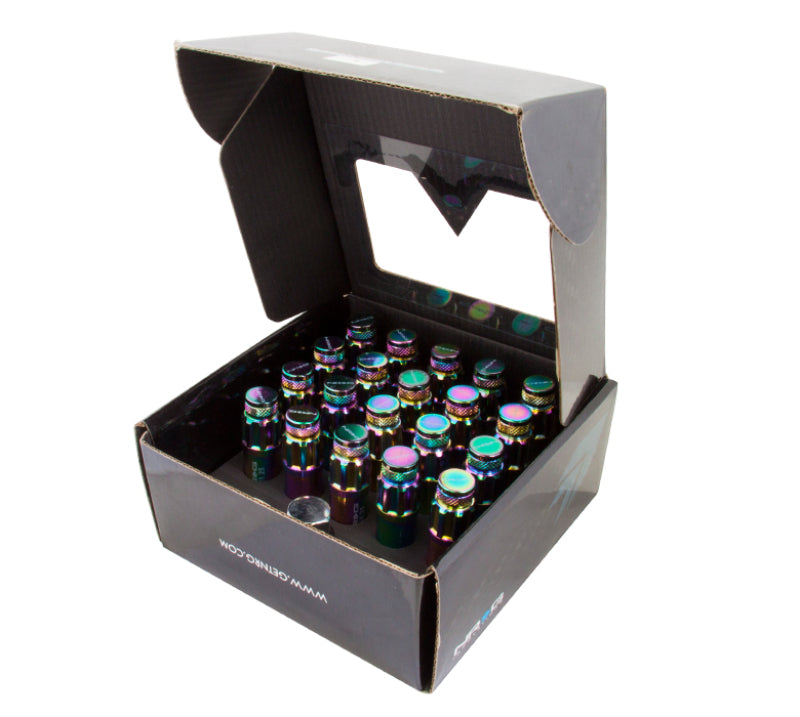 NRG 700 Series M12 X 1.25 Steel Lug Nut w/Dust Cap Cover Set 21 Pc w/Locks & Lock Socket - Neochrome - Racecraft Industries