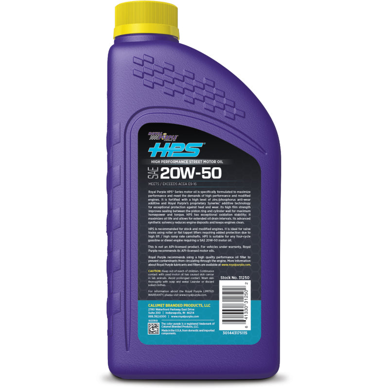 Royal Purple HPS Synthetic High Performance Street 20W-50 Motor Oil - 1 Quart - Racecraft Industries