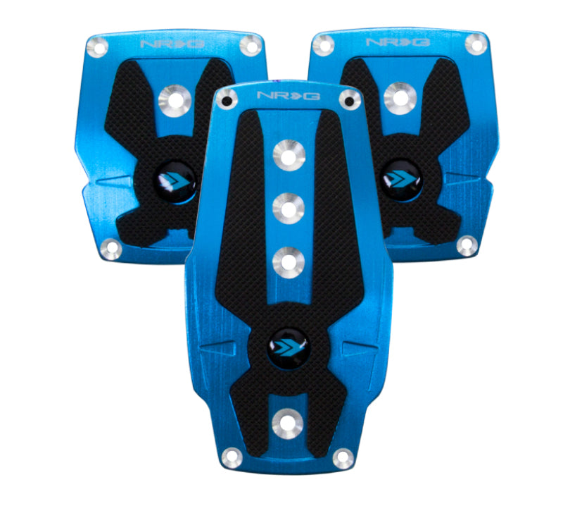 NRG Brushed Aluminum Sport Pedal M/T - Blue w/Black Rubber Inserts - Racecraft Industries