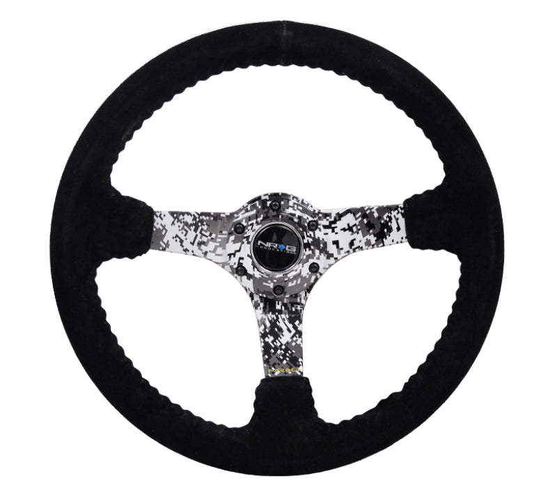 NRG Reinforced Steering Wheel (350mm / 3in. Deep) Blk Suede w/Hydrodipped Digi-Camo Spokes - Racecraft Industries