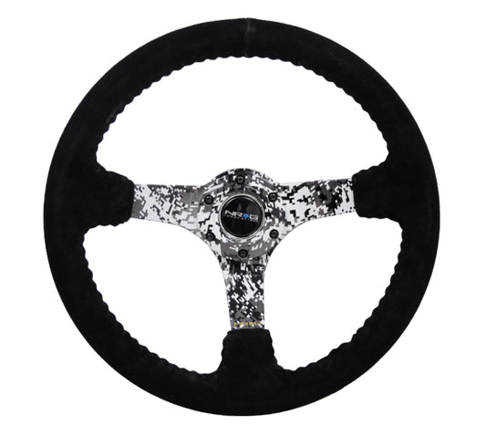 NRG Reinforced Steering Wheel (350mm / 3in. Deep) Blk Suede w/Hydrodipped Digi-Camo Spokes - Racecraft Industries