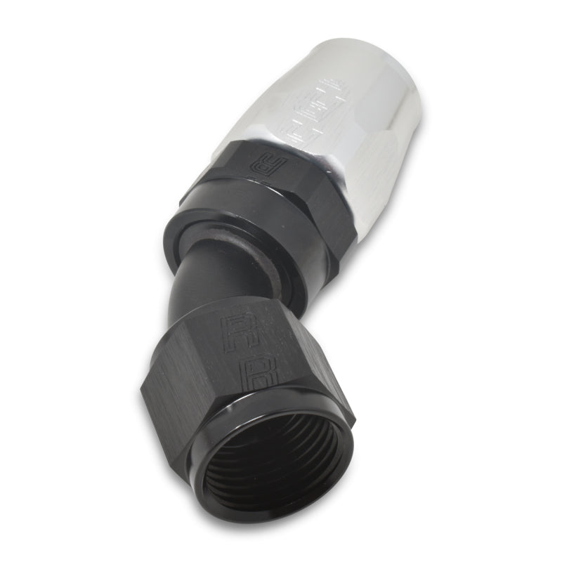 Russell Performance -6 AN Black/Silver 45 Degree Full Flow Hose End - Racecraft Industries
