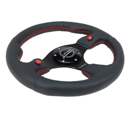 NRG Reinforced Steering Wheel (320mm) Blk Leather w/Dual Buttons - Racecraft Industries