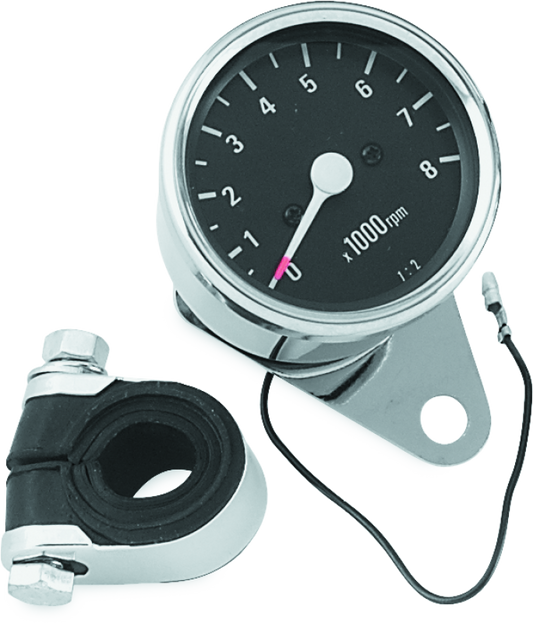 Bikers Choice Big Twin & XL Mechanical Custom Mini Tachometer Black Face 8000 Rpm 2 1/2 Inch - Racecraft Industries