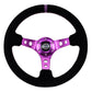 NRG Reinforced Steering Wheel (350mm / 3in. Deep) Black Suede w/Purple Center & Purple Stitching - Racecraft Industries