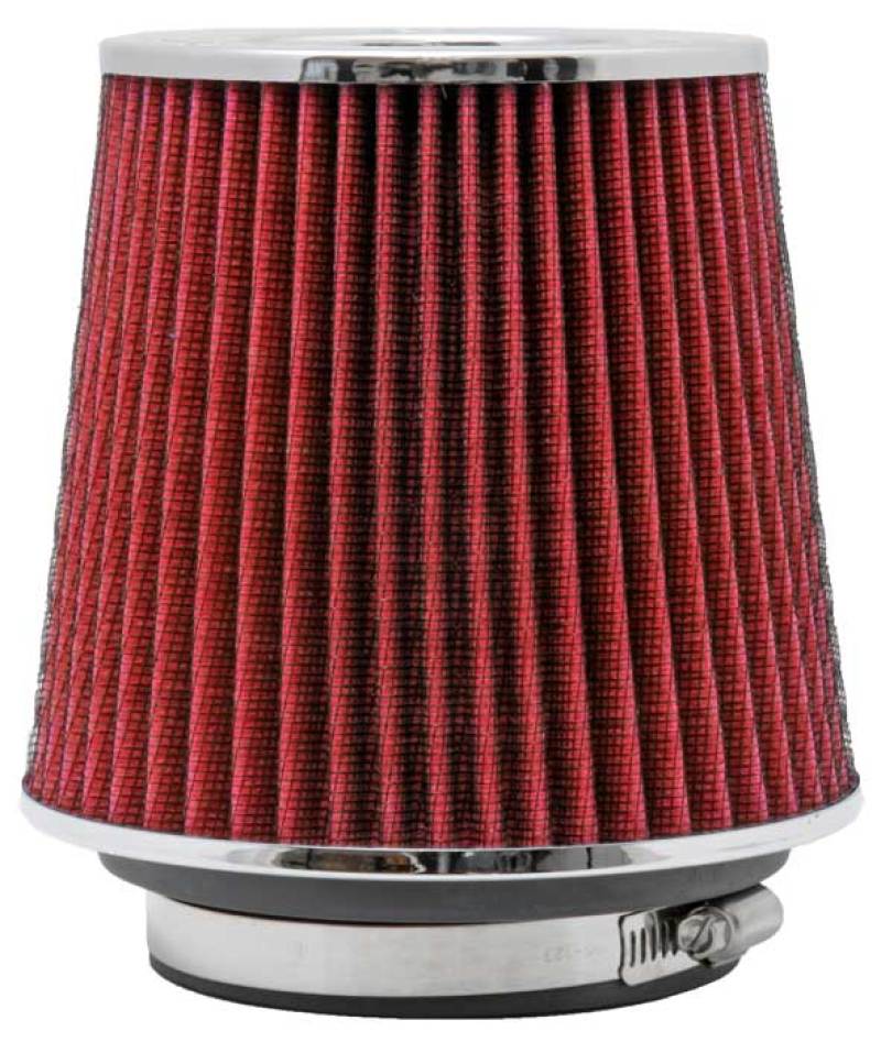 K&N Universal Air Filter Chrome Round Tapered Red - 4in Flange ID x 1.125in Flange Length x 5.5in H - Racecraft Industries