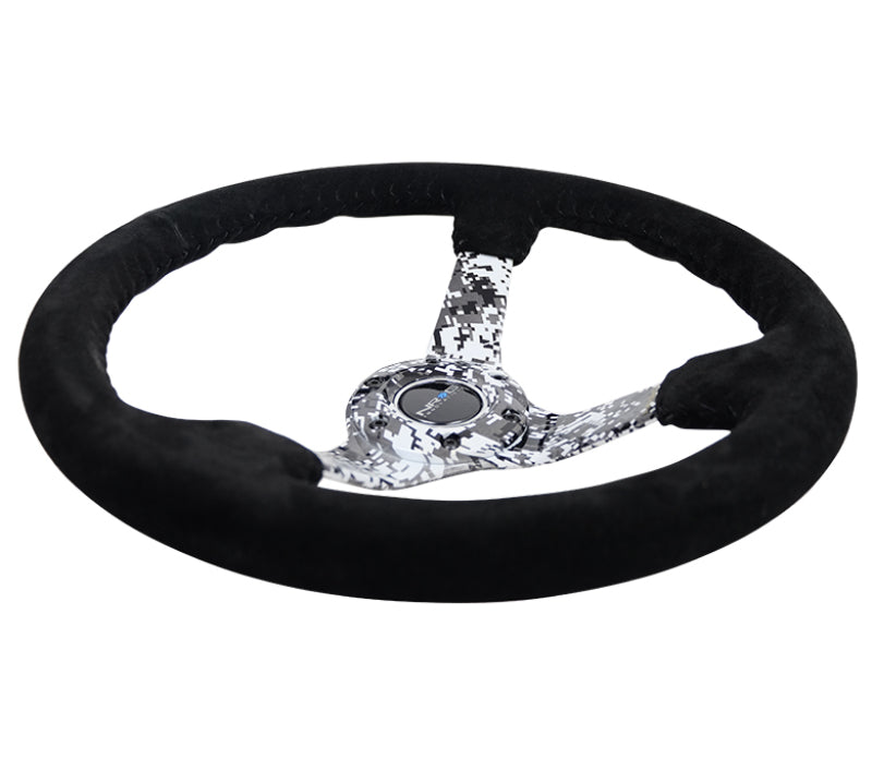 NRG Reinforced Steering Wheel (350mm / 3in. Deep) Blk Suede w/Hydrodipped Digi-Camo Spokes - Racecraft Industries