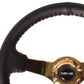 NRG Reinforced Steering Wheel (350mm / 3in. Deep) Blk Leather/Red BBall Stitch w/4mm Gold Spokes - Racecraft Industries