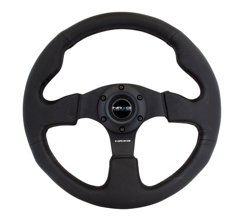 NRG Reinforced Steering Wheel (320mm) Black Leather w/Black Stitching - Racecraft Industries