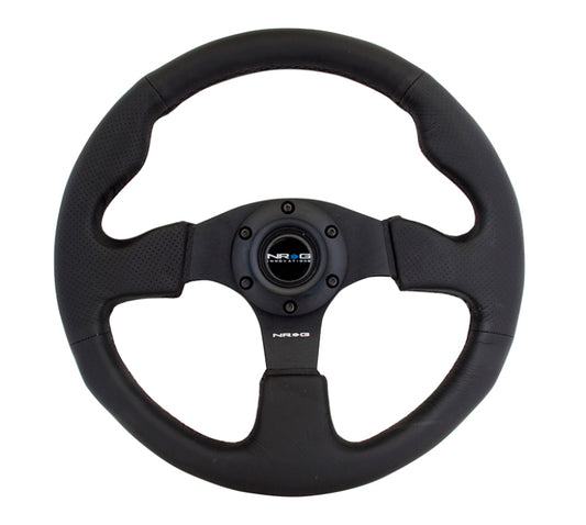NRG Reinforced Steering Wheel (320mm) Black Leather w/Black Stitching - Racecraft Industries