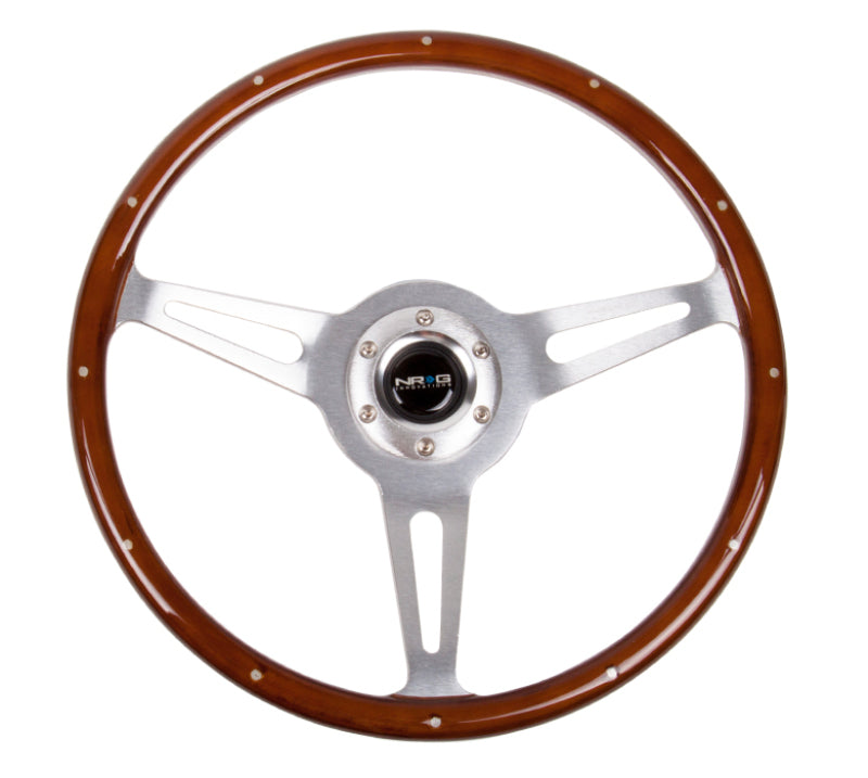 NRG Classic Wood Grain Steering Wheel (365mm) Wood w/Metal Inserts & Brushed Alum. 3-Spoke Center - Racecraft Industries