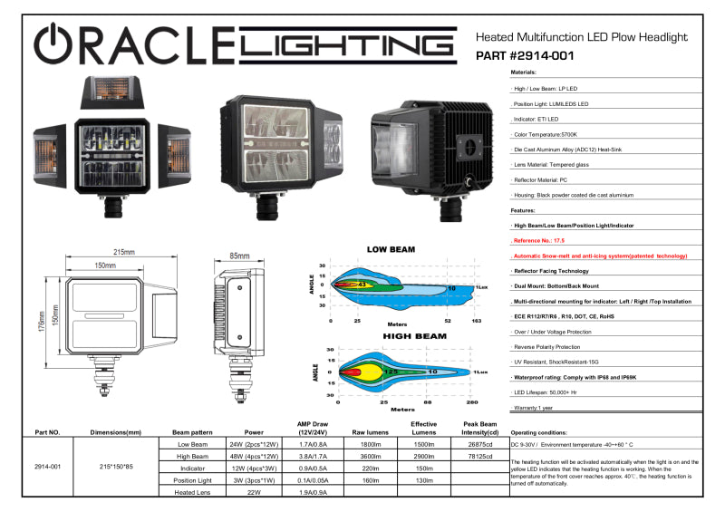 Oracle Lighting Multifunction LED Plow Headlight with Heated Lens 5700K SEE WARRANTY - Racecraft Industries