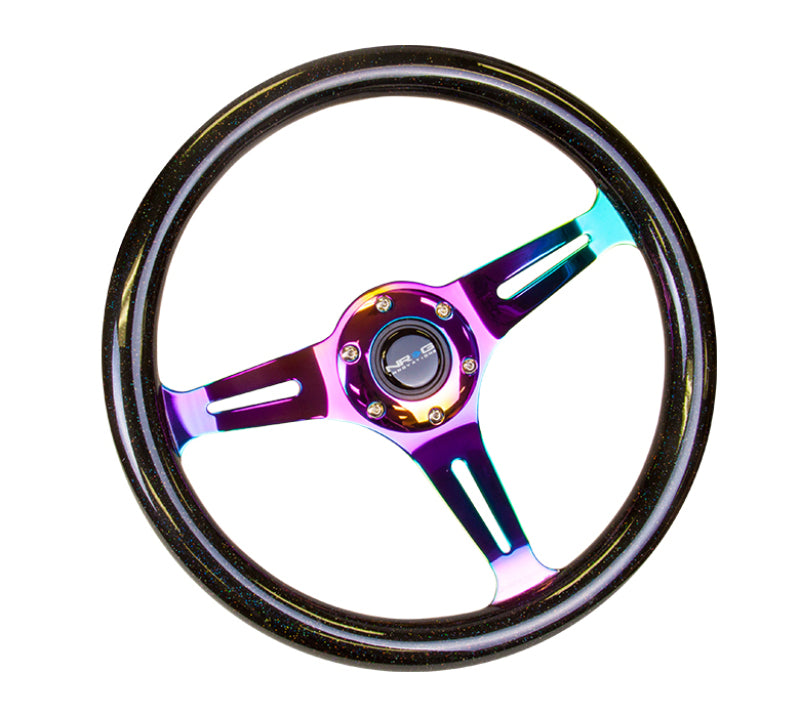 NRG Classic Wood Grain Steering Wheel (350mm) Black Sparkle/Galaxy Color w/Neochrome 3-Spoke - Racecraft Industries
