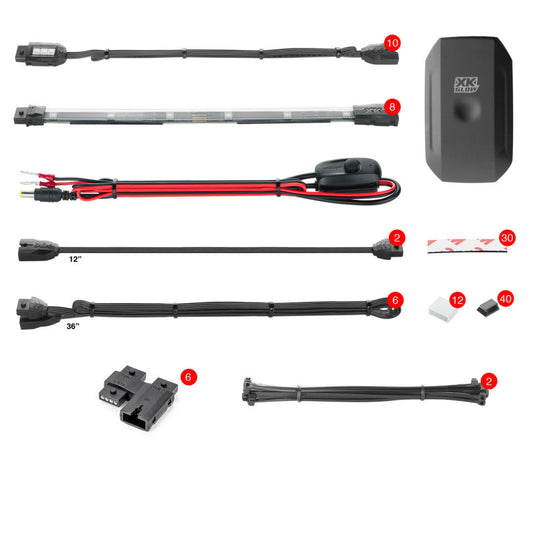 XK Glow Strip Million Color XKCHROME Smartphone App ATV/Motorcycle LED Light Kit 10XPod + 8X10In - Racecraft Industries