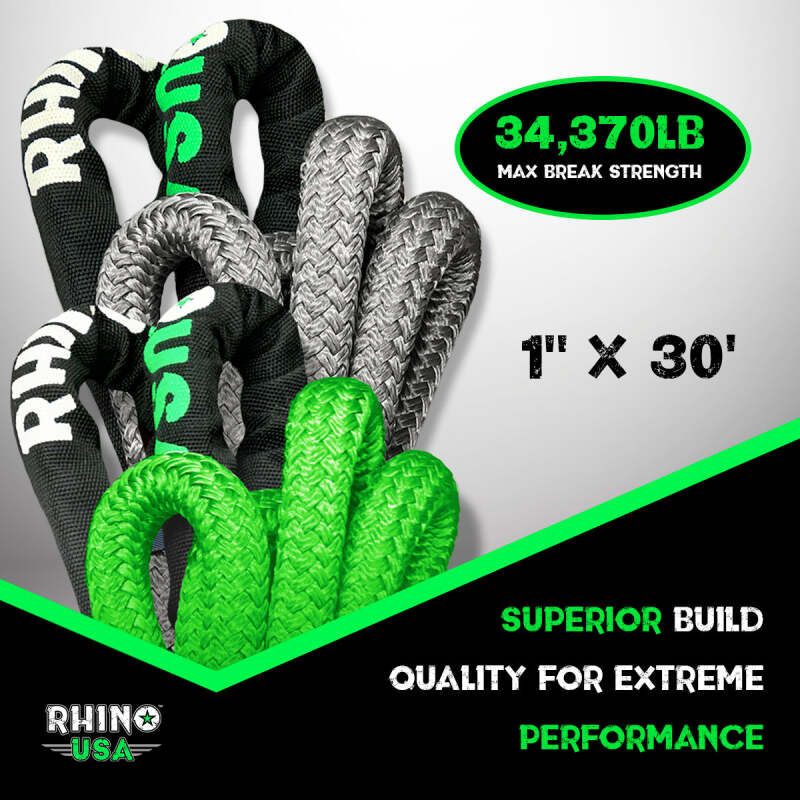 Rhino USA Kinetic Energy Recovery Rope (1In X 30Ft) Green - Racecraft Industries