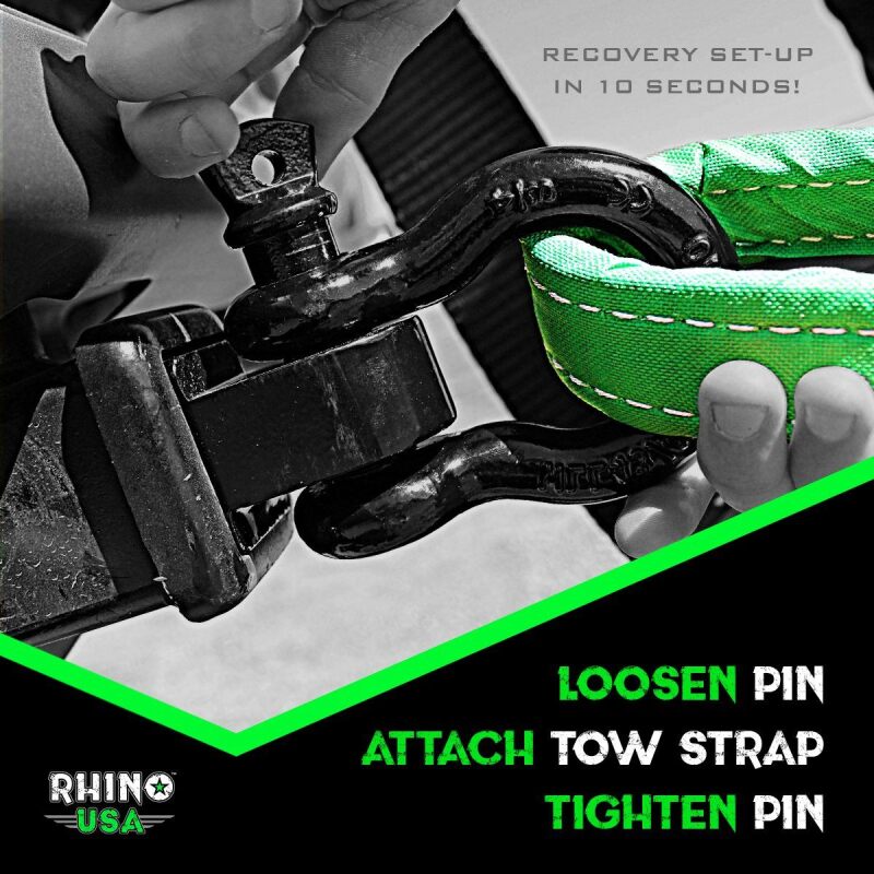 Rhino USA Shackle Hitch Receiver W/ D-Ring (Black) - Racecraft Industries