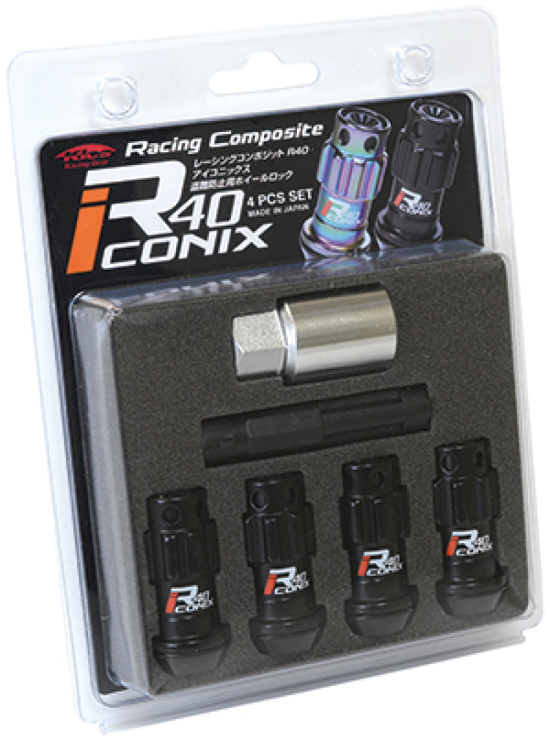 Project Kics 12X1.50 R40 Iconix Black Lug Nut Lock Set - 4 - Racecraft Industries