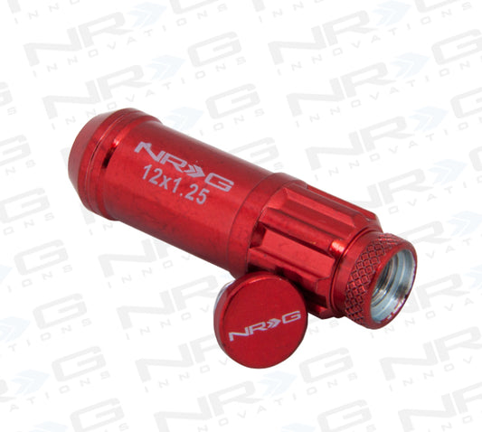 NRG 700 Series M12 X 1.25 Steel Lug Nut w/Dust Cap Cover Set 21 Pc w/Locks & Lock Socket - Red - Racecraft Industries