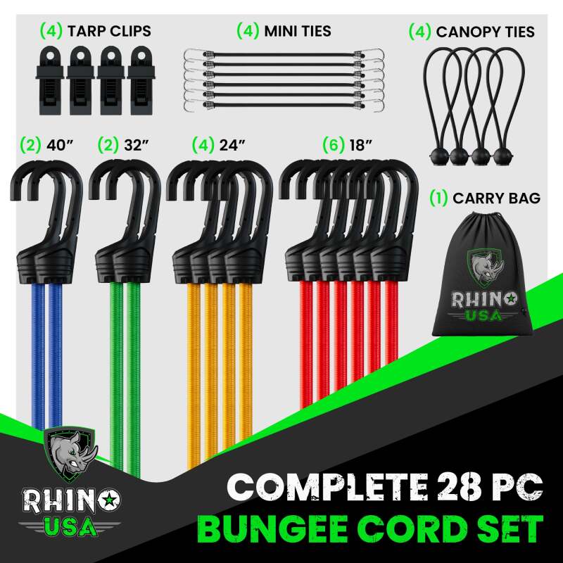 Rhino USA 28Pc Bungee Cord Assortment - Racecraft Industries