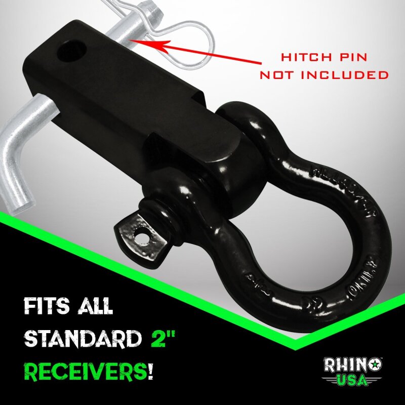 Rhino USA Shackle Hitch Receiver W/ D-Ring (Black) - Racecraft Industries