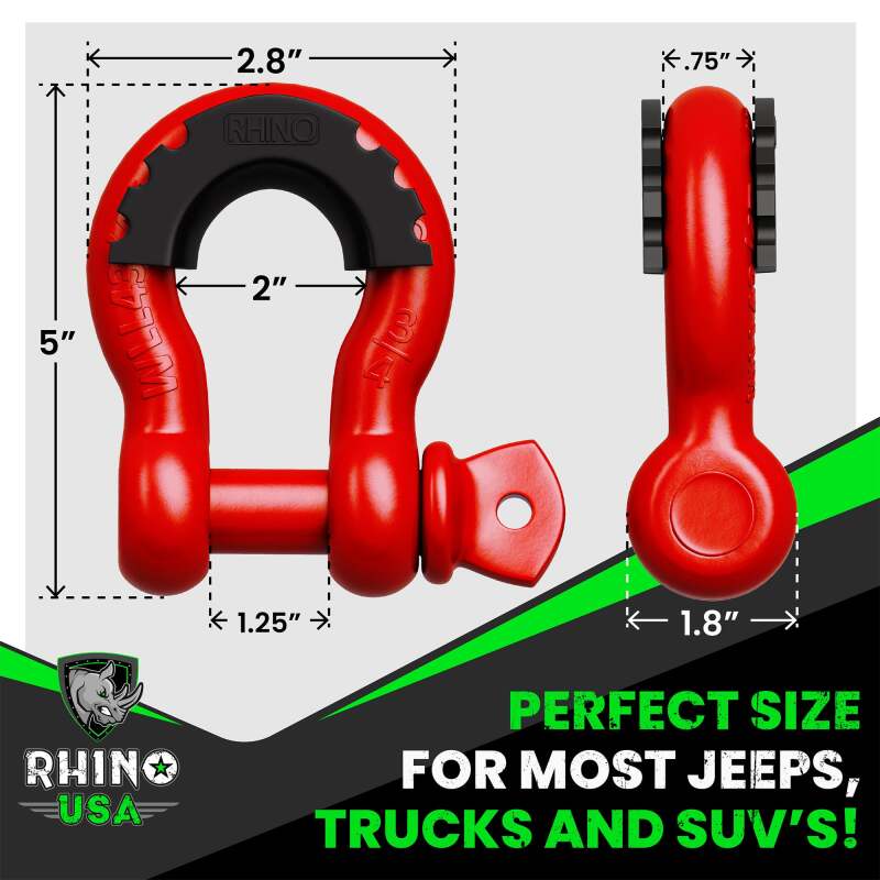 Rhino USA 3/4In D-Ring Shackle Set (2-Pack)(Green) - Racecraft Industries