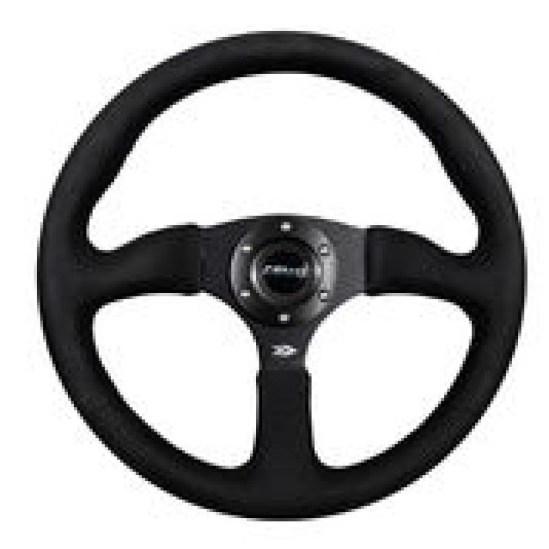 NRG Reinforced Steering Wheel (350mm / 2.5in. Deep)Blk Alcantara Comfort Grip w/4mm Matte Blk Spokes - Racecraft Industries