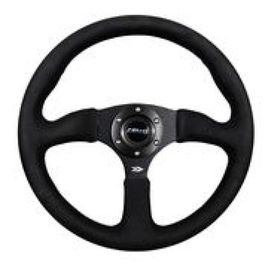 NRG Reinforced Steering Wheel (350mm / 2.5in. Deep)Blk Alcantara Comfort Grip w/4mm Matte Blk Spokes - Racecraft Industries