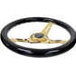 NRG Classic Wood Grain Steering Wheel (350mm) Black Grip w/Chrome Gold 3-Spoke Center - Racecraft Industries