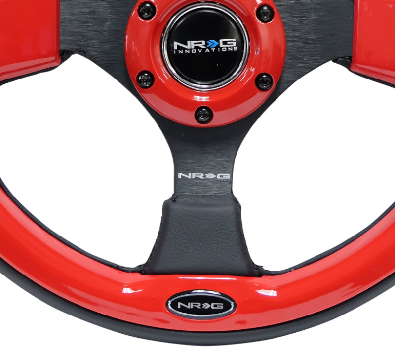 NRG Reinforced Steering Wheel (320mm) Blk w/Red Trim & 5mm 3-Spoke - Racecraft Industries