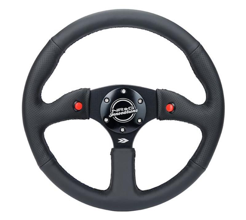 NRG Reinforced Steering Wheel (350mm/ 2.5in. Deep) Sport Leather Racing/ 4mm Matte Black Spoke - Racecraft Industries