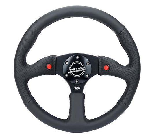 NRG Reinforced Steering Wheel (350mm/ 2.5in. Deep) Sport Leather Racing/ 4mm Matte Black Spoke - Racecraft Industries