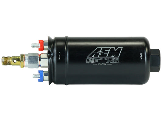 AEM 400LPH High Pressure Inline Fuel Pump - M18x1.5 Female Inlet to M12x1.5 Male Outlet - Racecraft Industries