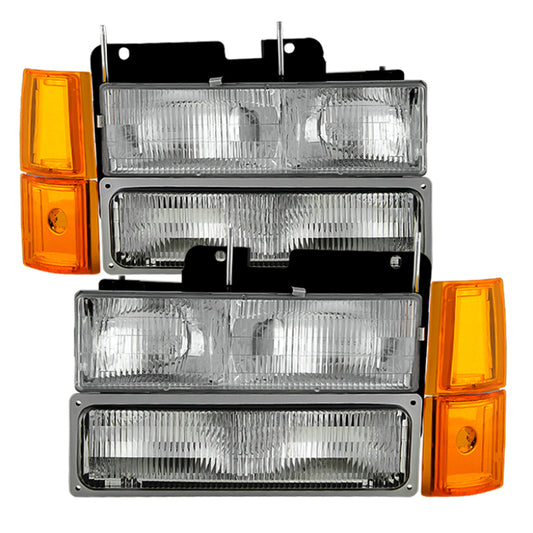 Xtune GMC Yukon 94-99 Headlights w/ Corner & Parking Lights 8pcs Sets - OEM HD-JH-GCK94-OE-C-SET - Racecraft Industries