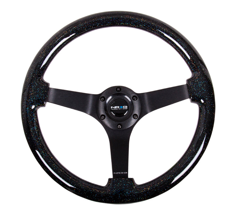 NRG Reinforced Steering Wheel (350mm / 3in Deep) Classic Blk Sparkle Wood Grain w/Blk 3-Spoke Center - Racecraft Industries