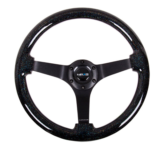NRG Reinforced Steering Wheel (350mm / 3in Deep) Classic Blk Sparkle Wood Grain w/Blk 3-Spoke Center - Racecraft Industries