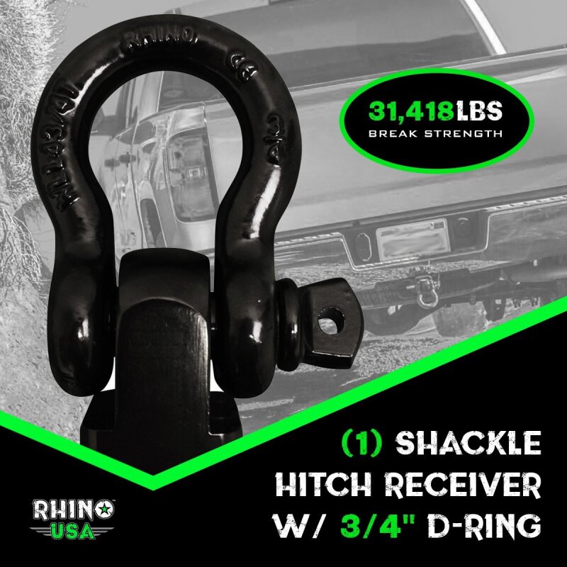 Rhino USA Shackle Hitch Receiver W/ D-Ring (Black) - Racecraft Industries