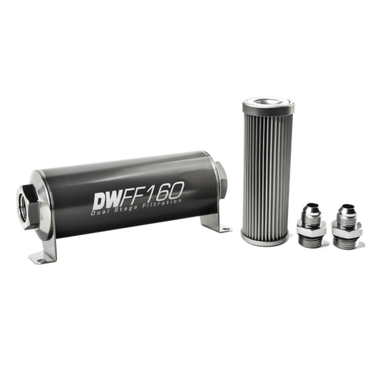 DeatschWerks Stainless Steel 8AN 10 Micron Universal Inline Fuel Filter Housing Kit (160mm) - Racecraft Industries