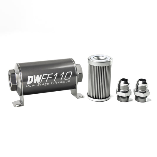 DeatschWerks Stainless Steel 10AN 10 Micron Universal Inline Fuel Filter Housing Kit (110mm) - Racecraft Industries