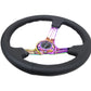 NRG Reinforced Steering Wheel (350mm / 3in. Deep) Blk Leather/Blk Stitch w/Neochrome Slits - Racecraft Industries
