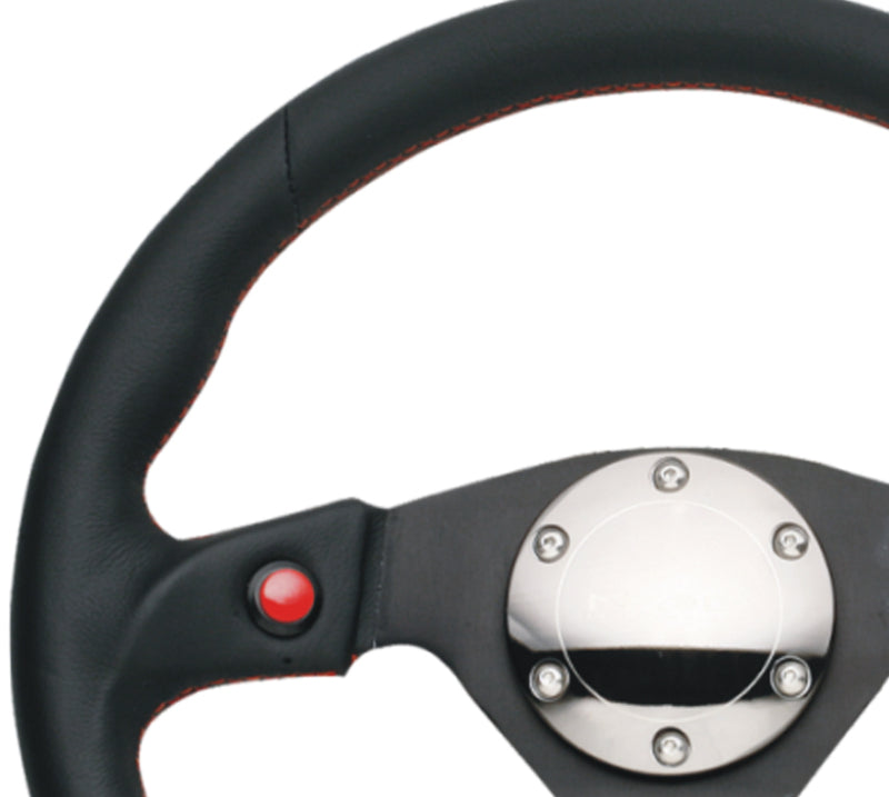 NRG Reinforced Steering Wheel (320mm) Blk Leather w/Dual Buttons - Racecraft Industries
