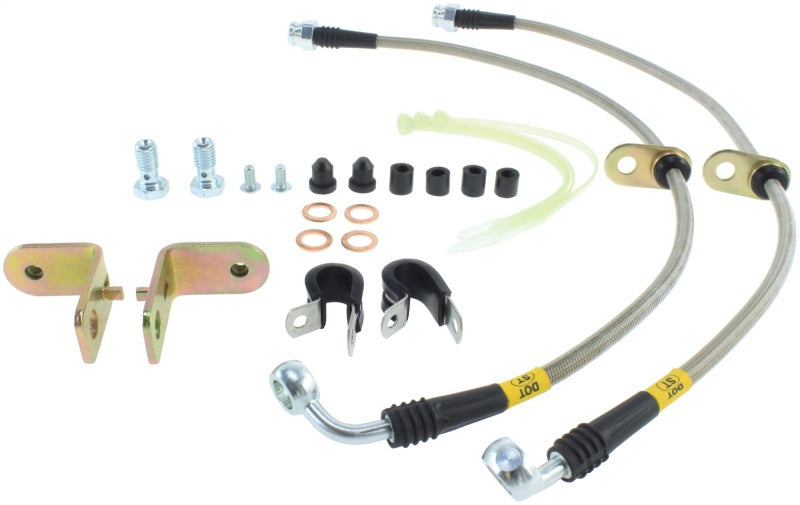 StopTech 05-08 Mustang V6 w/ABS / Mustang GT V8 / 07-09 GT500 Stainless Steel Front Brake Lines - Racecraft Industries