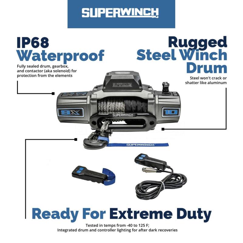 Superwinch 12000 LBS 12V DC 3/8in x 80ft Synthetic Rope SX 12000SR Winch - Graphite - Racecraft Industries