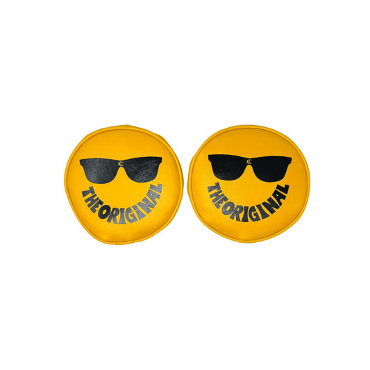 KC HiLiTES Retro 6in Round Yellow Vinyl Light Cover w/ Black KC Sunglasses Logo - Racecraft Industries