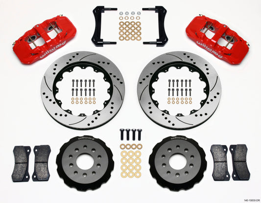 Wilwood AERO6 Front Hat Kit 14.00 Drilled Red 2005-2014 Mustang - Racecraft Industries