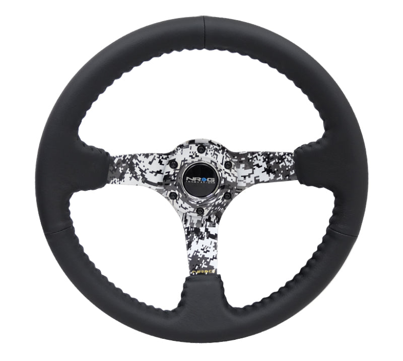 NRG Reinforced Steering Wheel (350mm / 3in. Deep) Blk Leather w/Hydrodipped Digi-Camo Spokes - Racecraft Industries